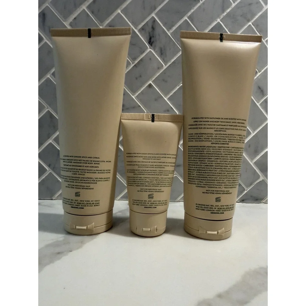 Origins Ginger Bath Body Set Burst Hand Body Wash Spreadable Scrub Lotion